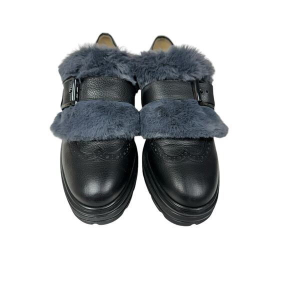 Women’s Norma J Baker Black & Gray Loafer Fur Italian Leather Shoes EU 39 US 8.5 - Picture 2 of 12